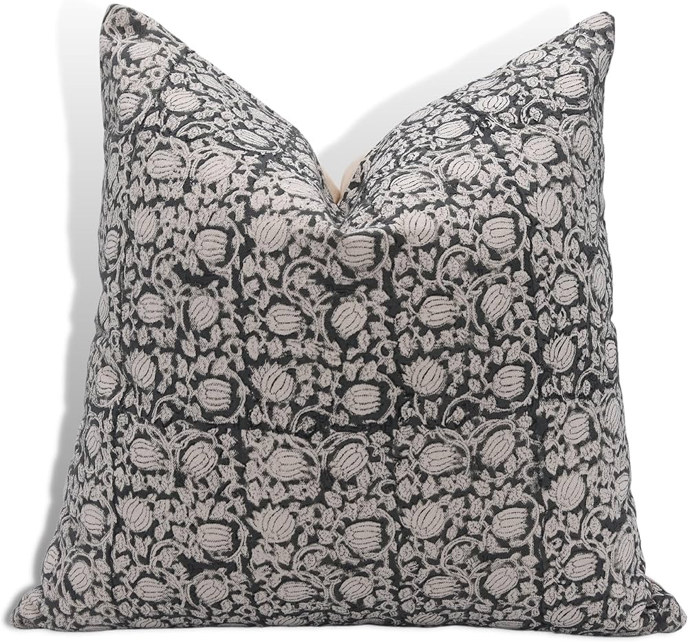Fabritual Block Print Cotton 20x20 Throw Pillow Covers, Outdoor Farmhouse Square Cushion Covers, ... | Amazon (US)