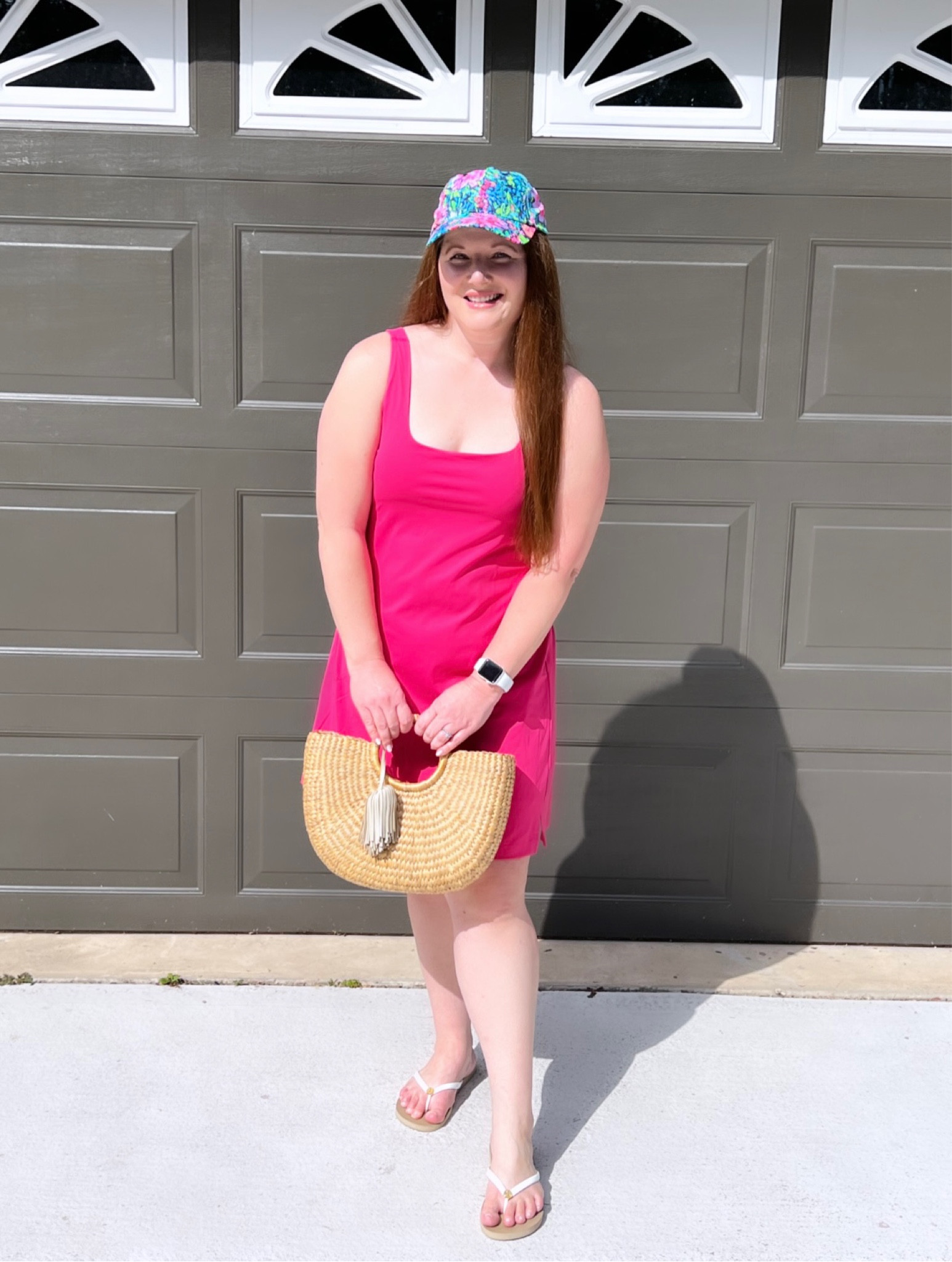 Old Navy powersoft dress, Old Navy athleisure, pink, straw bag, Sea & Grass bag, Tory Burch flip flops, Lily Pulitzer hat, LTKcurves

#LTKcurves #LTKsalealert #LTKstyletip