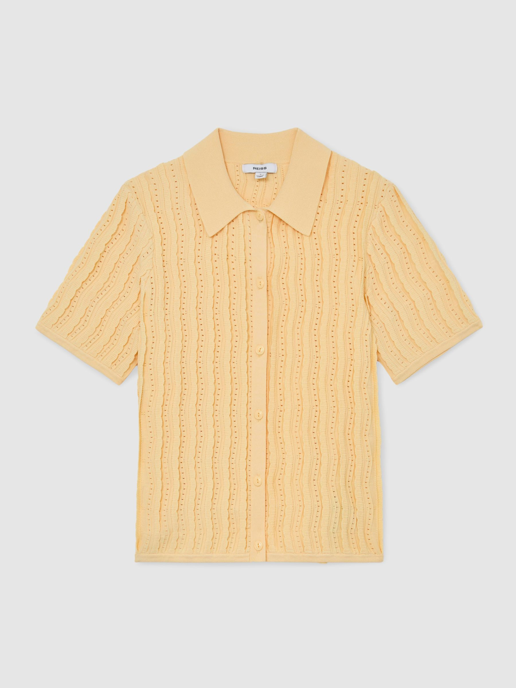 Reiss Stitch-Detail Short-Sleeve Knitted Shirt in Buttermilk Yellow - REISS | Reiss UK