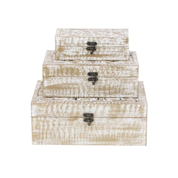 Heins Wood Carved 3 Piece Decorative Box Set | Wayfair North America
