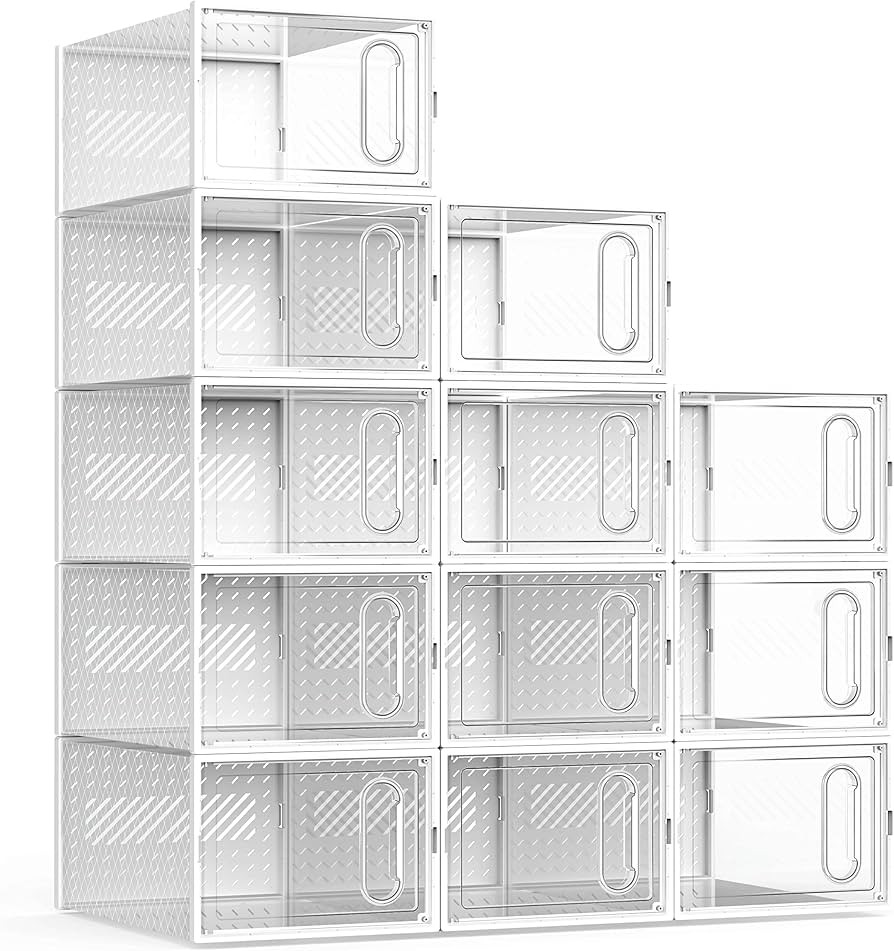 X-Large Shoe Storage Boxes, 12 Pack Shoe Organizers with Magnetic Door, Four Way Connection Shoe ... | Amazon (US)