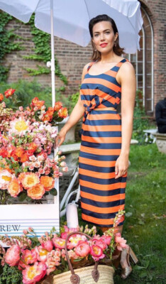 J.Crew Collection Mandy Moore Stripes Midi Dress Cutout size 4 Neon Orange Navy  | eBay | eBay US