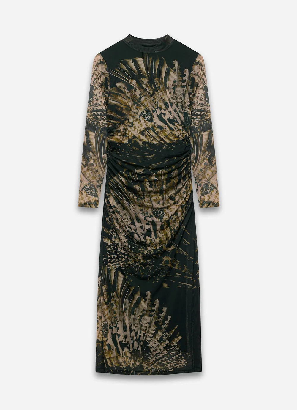 Black Feather Print Mesh Midi Dress | Mint Velvet