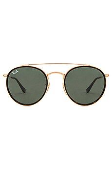 Ray-Ban Round Double Bridge in Gold & Green Classic from Revolve.com | Revolve Clothing (Global)