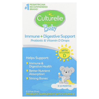 Culturelle, Baby Probiotics, Immune + Digestive Support, Probiotic & Vitamin D Drops, 0-12 Months, 0.3 fl oz (9 ml) | iHerb