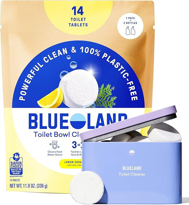 BLUELAND Toilet Bowl Cleaner Tablets, Starter Set, 14 Count with Tin, Lemon Cedar, Plastic-Free, ... | Amazon (US)