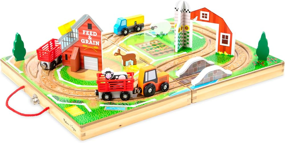 Melissa & Doug 17-Piece Wooden Tabletop Farm Playset With 4 Vehicles, Grain House & Play Pieces -... | Amazon (US)