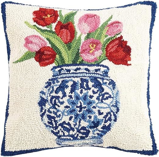 Peking Handicraft 30SER515AC16SQ Chinoiserie Vase Tulips Hook Pillow, 100% Wool and Cotton | Amazon (US)