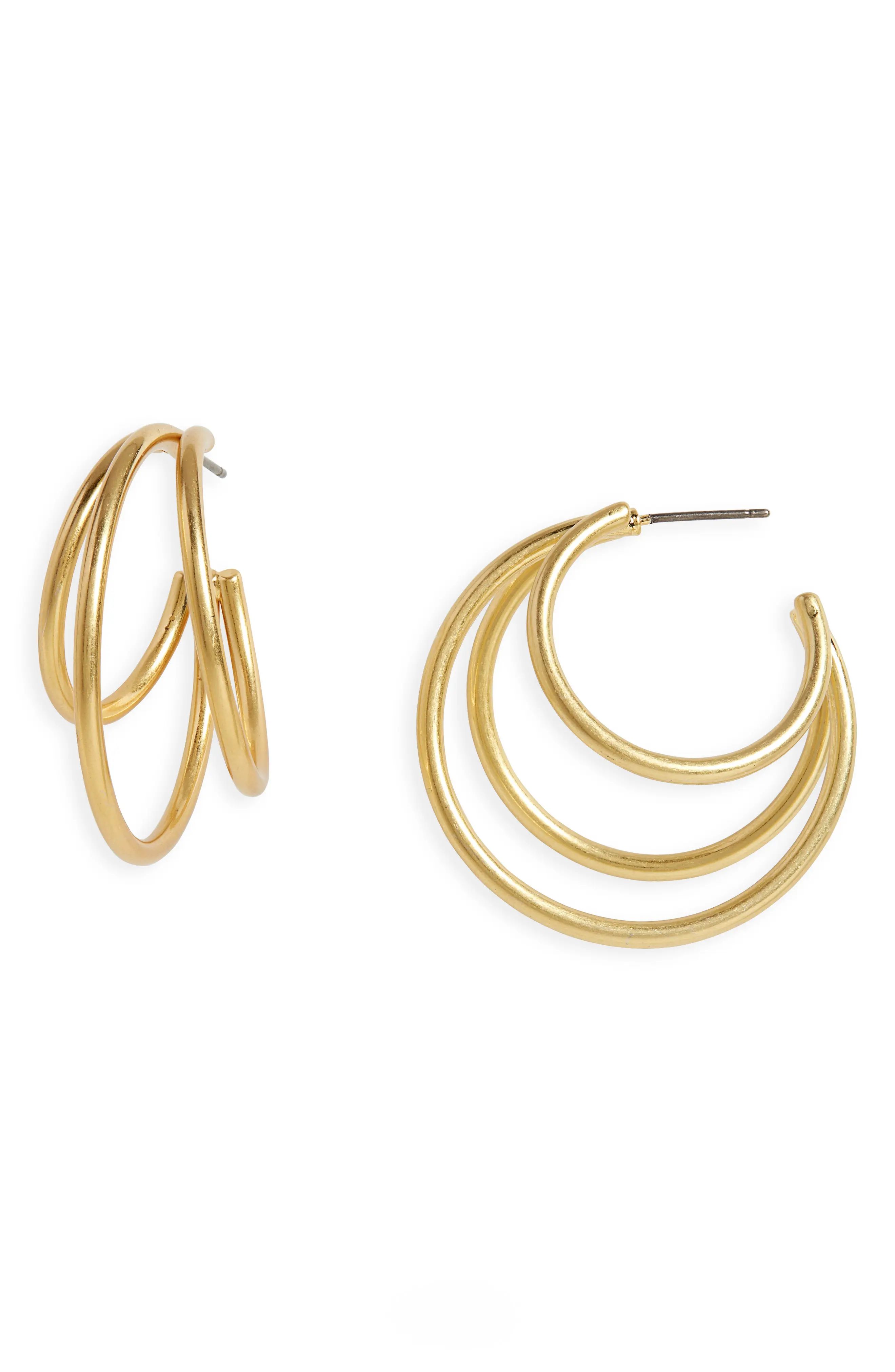 Madewell Triplet Hoop Earrings in Vintage Gold at Nordstrom | Nordstrom