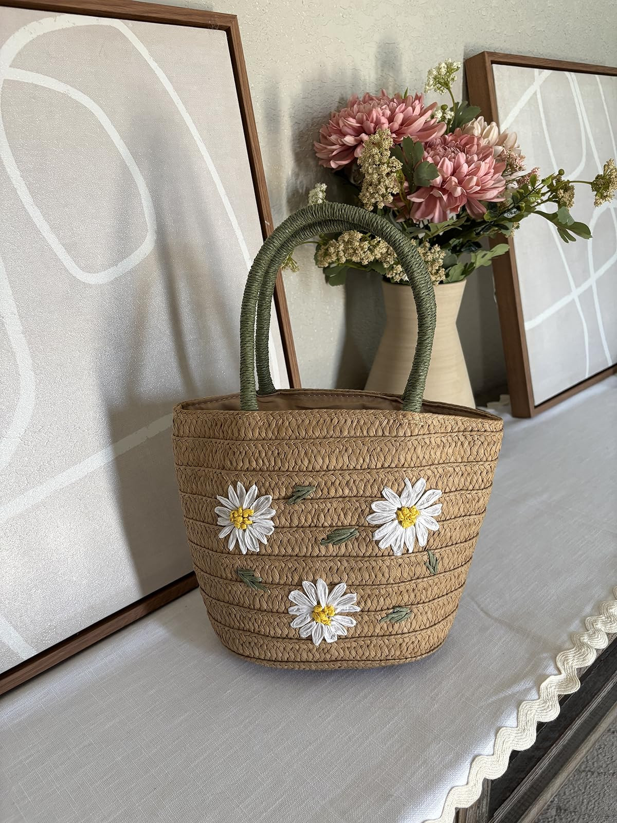 Women Straw Bag, Woven Totes Bag Summer Beach Travel Bag Shoulder Crossbody Handbag | Amazon (US)