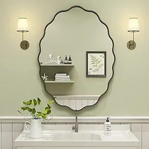 CHARMOR 22x30 Oval Wall Mirror with Wavy Frame, Matte Black Bathroom Mirror, Irregular Wall Decor... | Amazon (US)