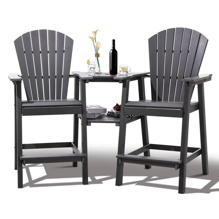 Tall Adirondack Chairs Set of 2，Outdoor Adirondack Barstools with Double Connecting Tray Patio ... | Walmart (US)