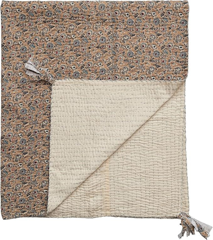 Creative Co-Op Cotton Kantha Stitch Floral Print and Tassels, Multicolor Throw Blanket, Multi | Amazon (US)