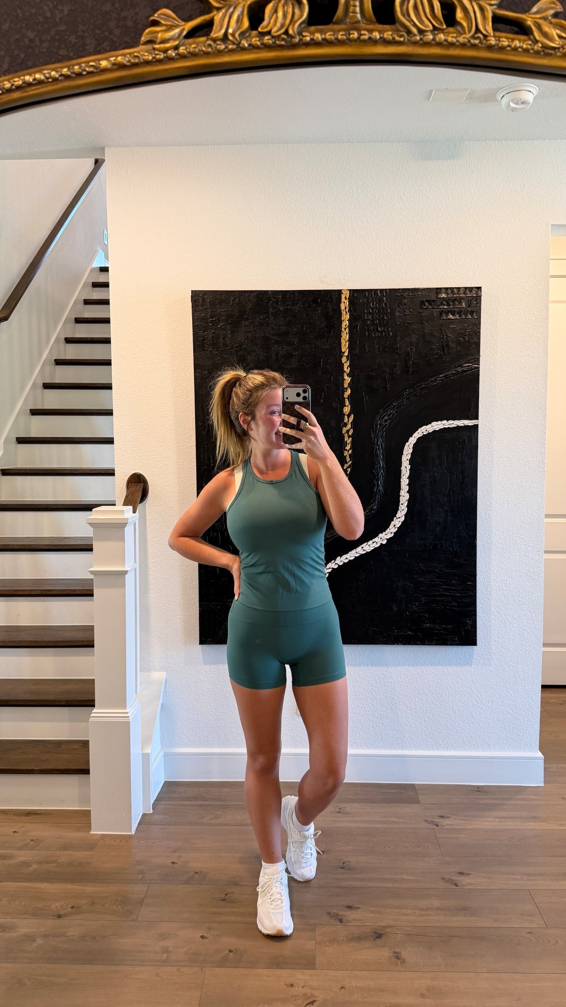 Today’s active outfit is this new @lululemon align set. This color is sooo good! Did an 8 in the shorts bc they run a little snug (4” length) and did an 8 in the tank but needed a 6. Sports bra is an 8. Best sneakers for walking! 

#LTKfitnessgoals #LTKActive