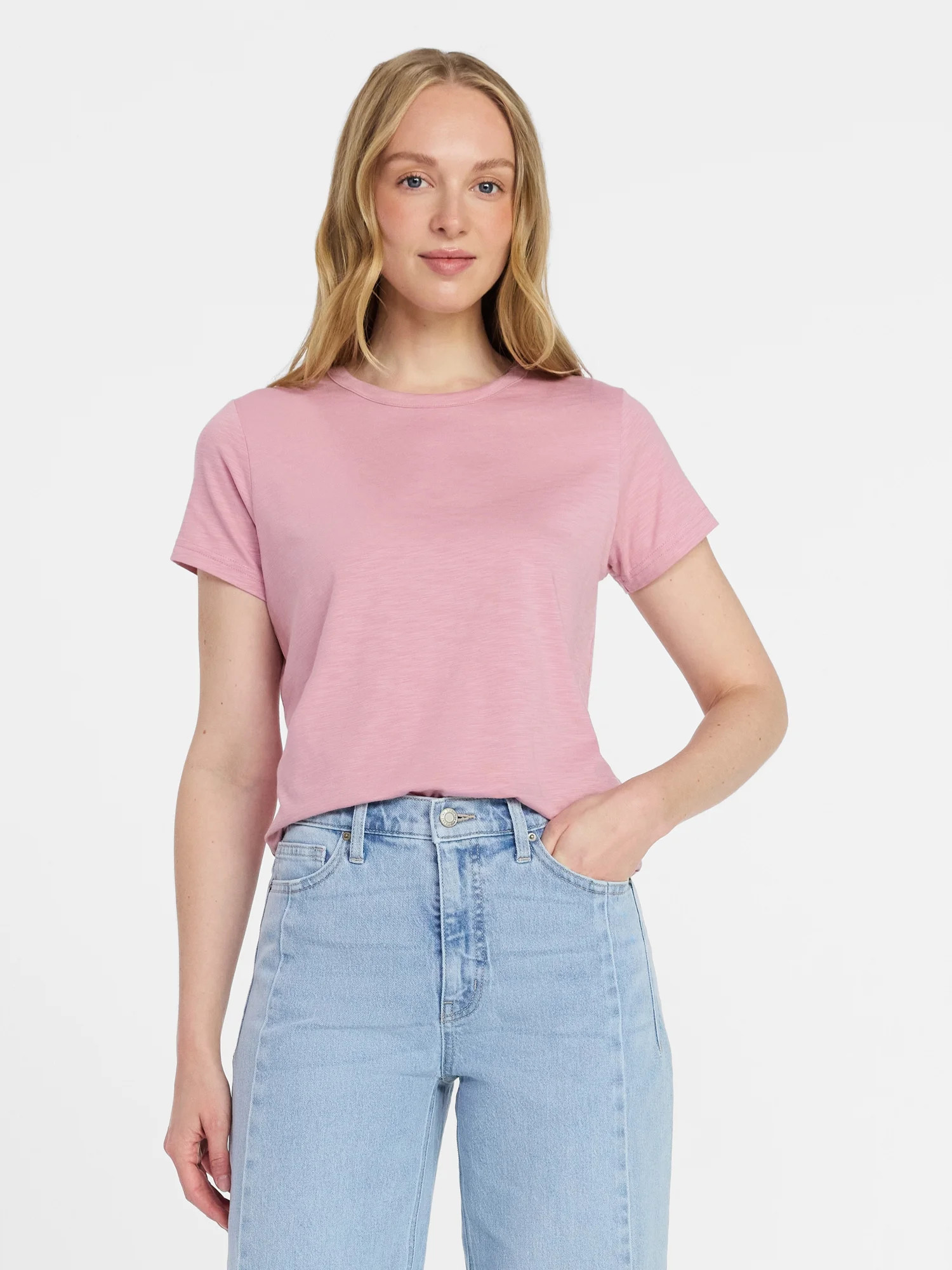 Time and Tru Women's Slub Crewneck Tee with Short Sleeves, Sizes XS-XXXL | Walmart (US)