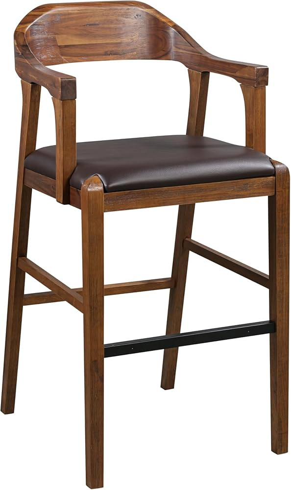 Rasmus Wood Bar Stool - Chestnut Wire-Brush Finish | Amazon (US)