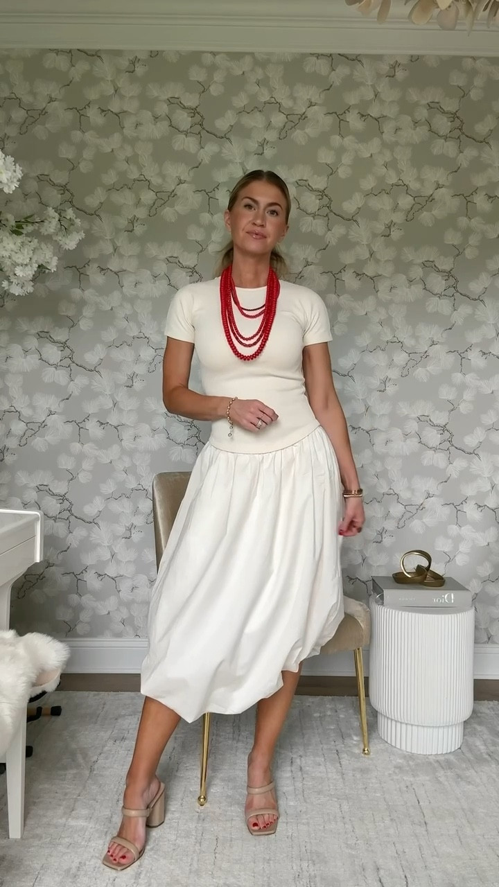 White dress + layered beaded necklace! 
Dress: runs TTS. Wearing size small. 
Shoes: run TTS.

#LTKSeasonal #LTKBeauty #LTKStyleTip