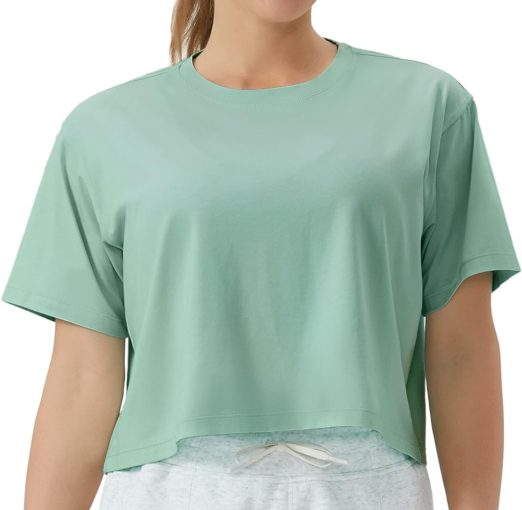 THE GYM PEOPLE Women's Workout Crop Top T-Shirt Short Sleeve Boxy Yoga Running Cropped Basic Tee | Amazon (US)