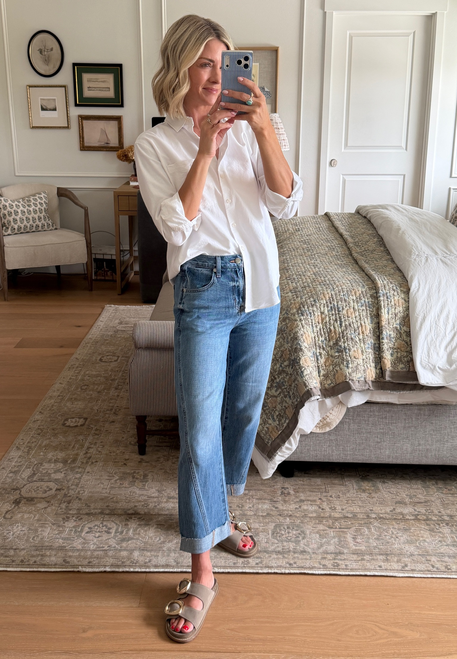 You can never go wrong with a white button down and some jeans! A staple in my closet!

mom look, summer fashion, sandals

#LTKgrwm #LTKootd #LTKOver40