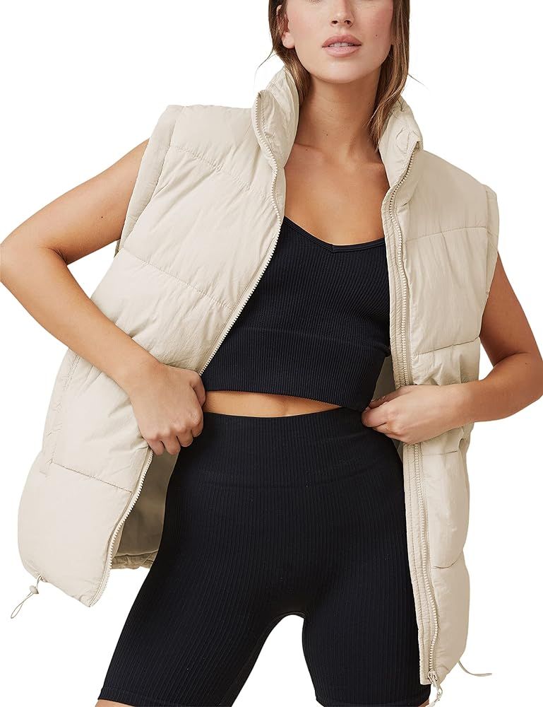 Huaqiao Women's Quilted Puffer Vest Stand Collar Sleeveless Coat Zipper Winter Gilet Jacket | Amazon (US)