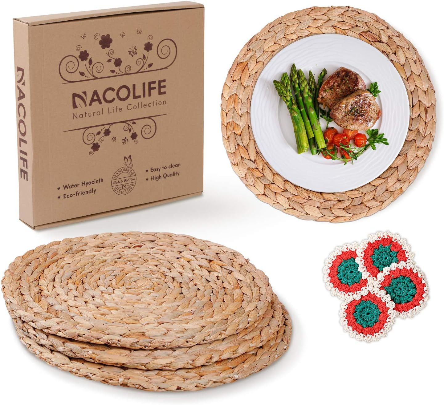 Nacolife Woven Placemats - Wicker Placemats - Round Placemats for Dining Table - Woven Chargers f... | Amazon (US)