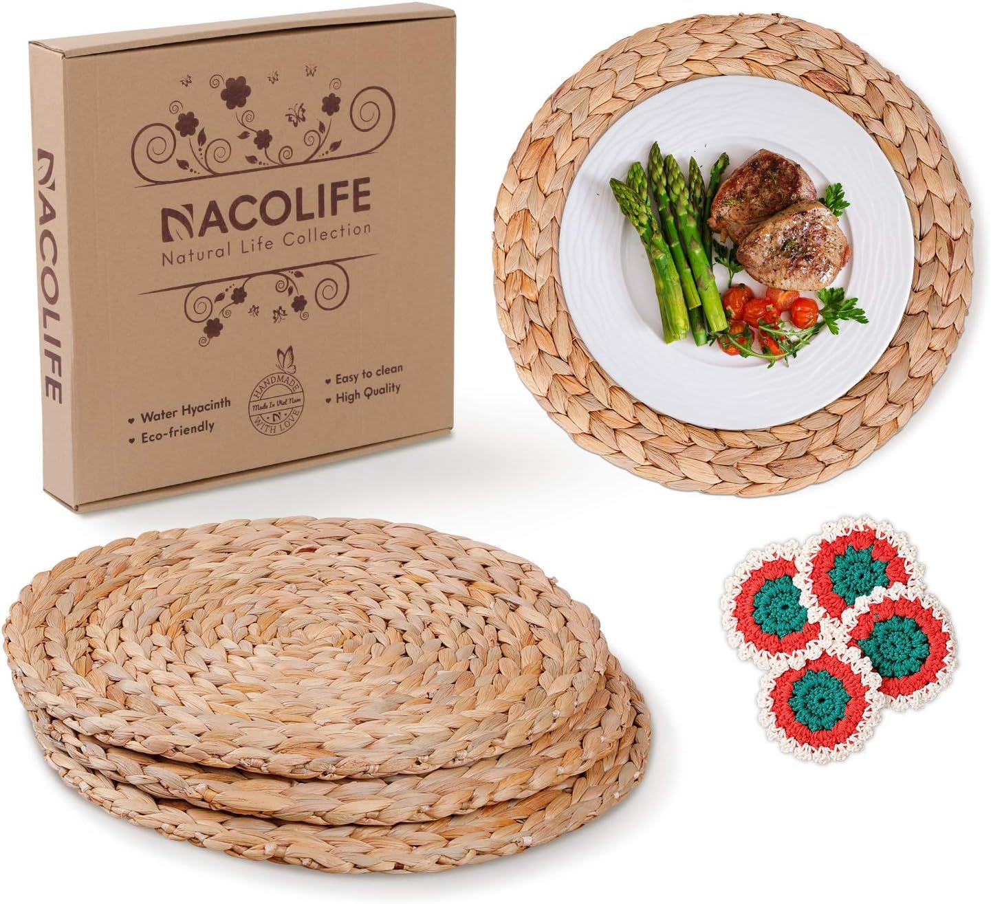 Nacolife Woven Placemats - Wicker Placemats - Round Placemats for Dining Table - Woven Chargers f... | Amazon (US)