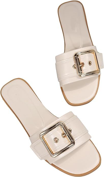 Verdusa Women's Buckle Slide Sandals Open Toe Outdoor Flat Sandals Summer Shoes | Amazon (US)