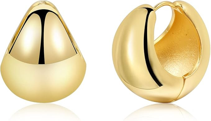 Thick Gold Chunky Hoop 14K Real Gold Plated Earrings Lightweight Hoops For Women | Amazon (US)