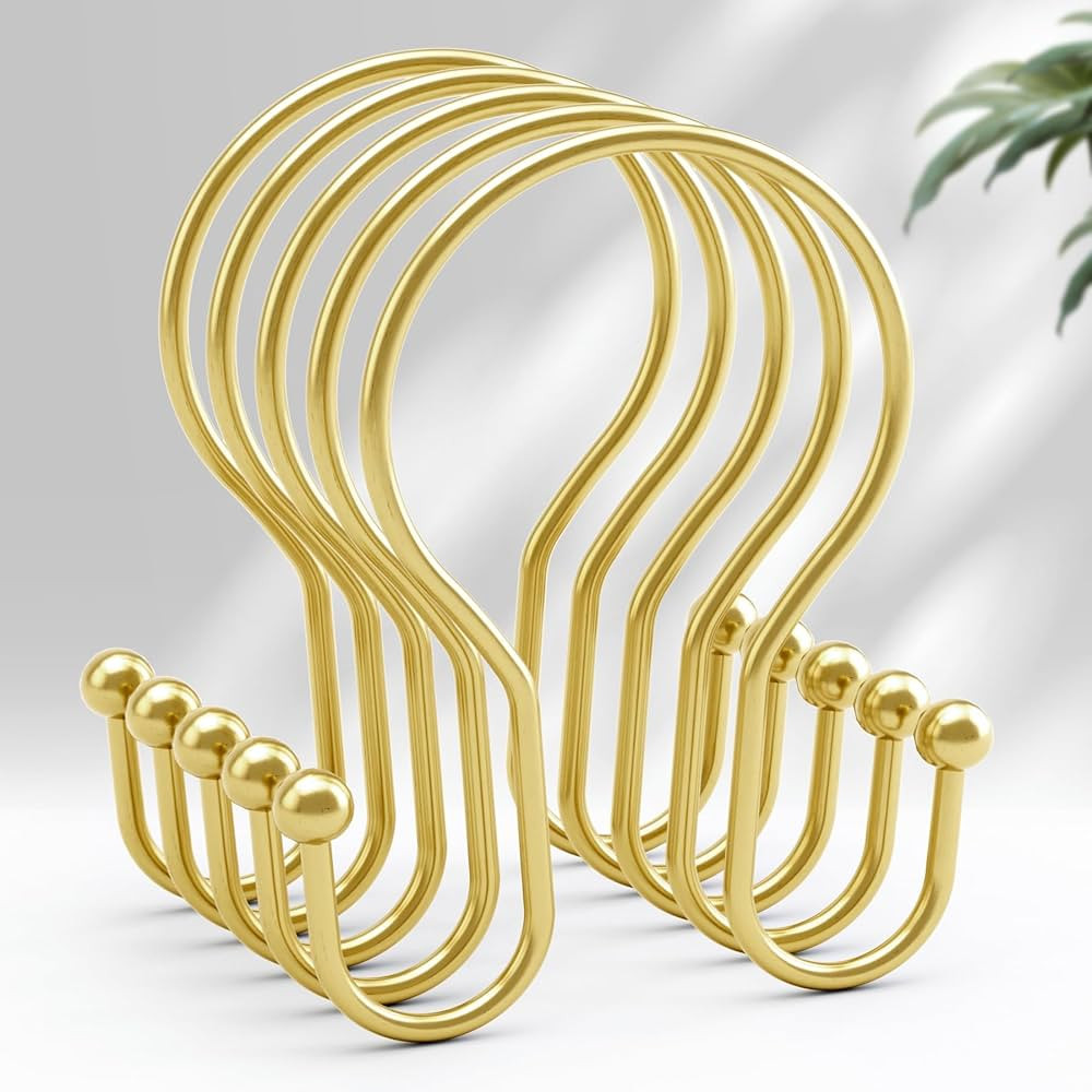 AmazerBath Shower Curtain Hooks Gold Shower Curtain Rings, Simple Double Hook Shower Curtain Hook... | Amazon (US)