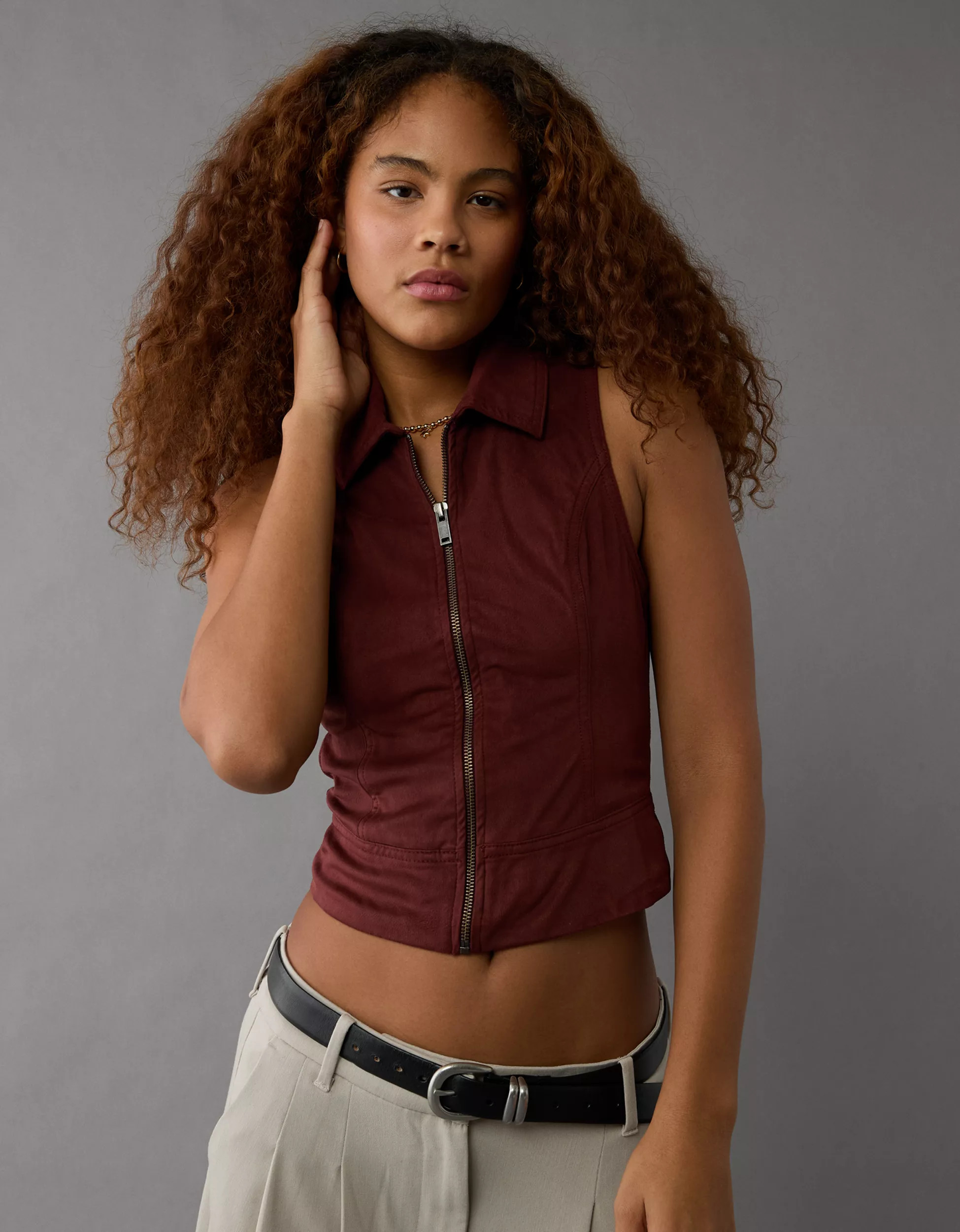 AE Sueded Zip-Up Vest | American Eagle Outfitters (US & CA)