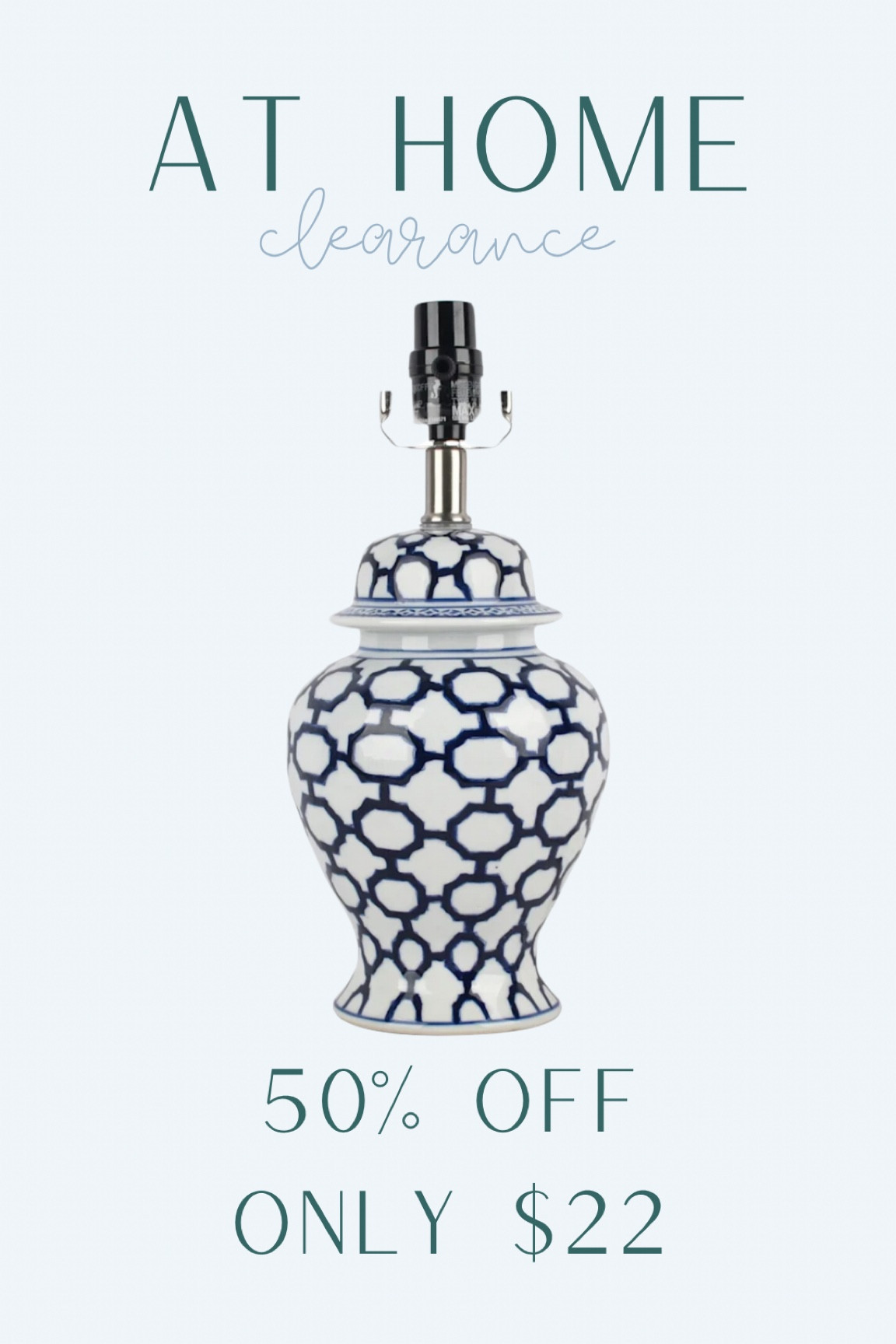 At Home clearance find! 50% off this beautiful trellis ceramic lamp. 

Blue and white, blue and white decor, trellis, spring clearance, look for less lamp, lamp, table decor, coastal decor 

#LTKfindsunder50 #LTKSeasonal #LTKSpringSale