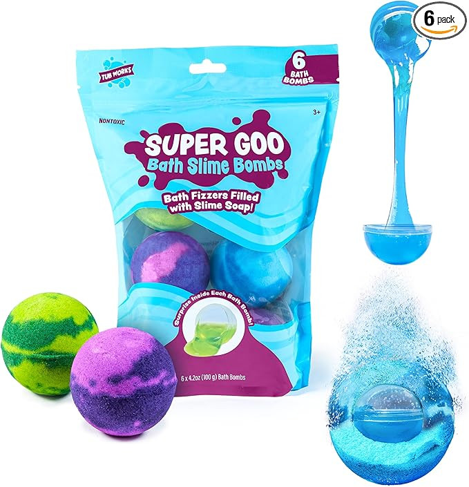 Tub Works Super Goo Bath Slime 'Surprise' Bombs, 6 Pack | Kids Bath Bombs With Surprise Inside | ... | Amazon (US)