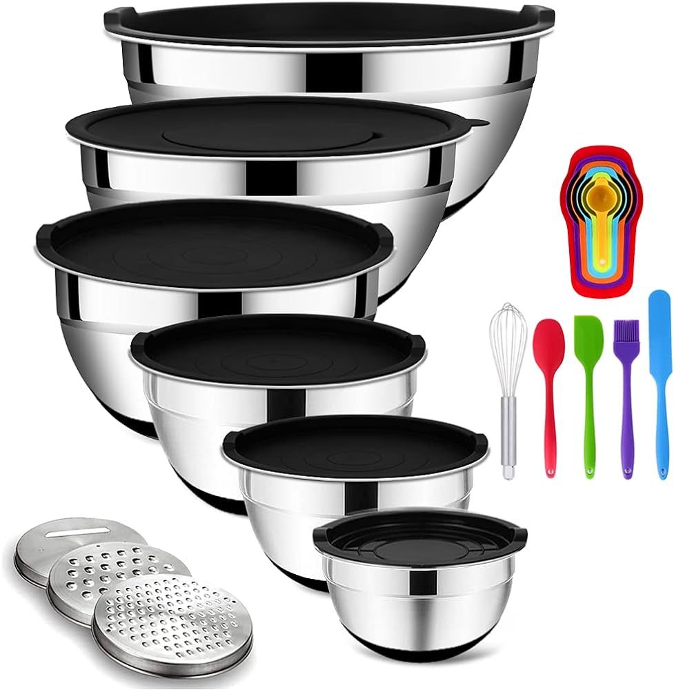 Mixing Bowls with Airtight Lids, 20PCS Stainless Steel Mixing Bowls Set, Nesting Bowls with 3 Gra... | Amazon (US)