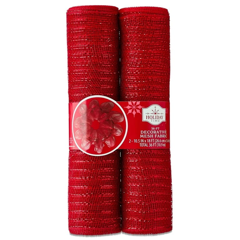 Red Christmas Decorative Mesh Fabric, 10.5" x 18', 2 Count, by Holiday Time | Walmart (US)