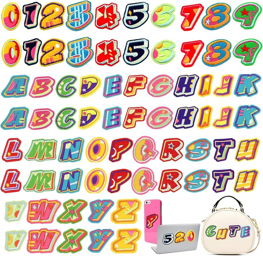 72Pcs Letter Number Iron on Patches, BetterJonny Colorful Embroidered Sew On Patches Alphabet A-Z... | Amazon (US)