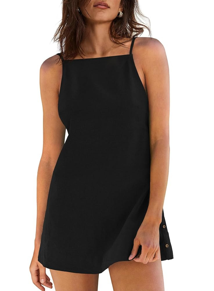 Yanekop Womens Linen Mini Dress Spaghetti Strap Short Beach Summer Dresses Sleeveless Sundress Op... | Amazon (US)