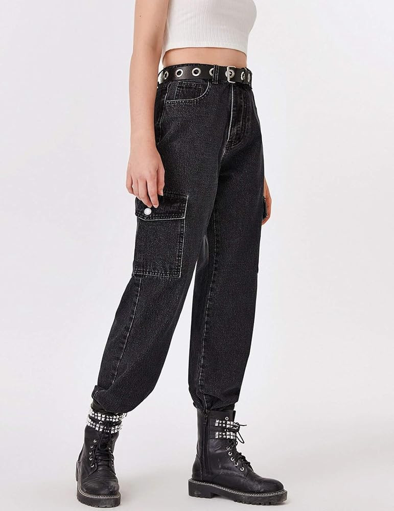 MUMUBREAL Women's High Waist Baggy Jeans Flap Pocket Side Relaxed Fit Straight Wide Leg Cargo Jeans | Amazon (US)