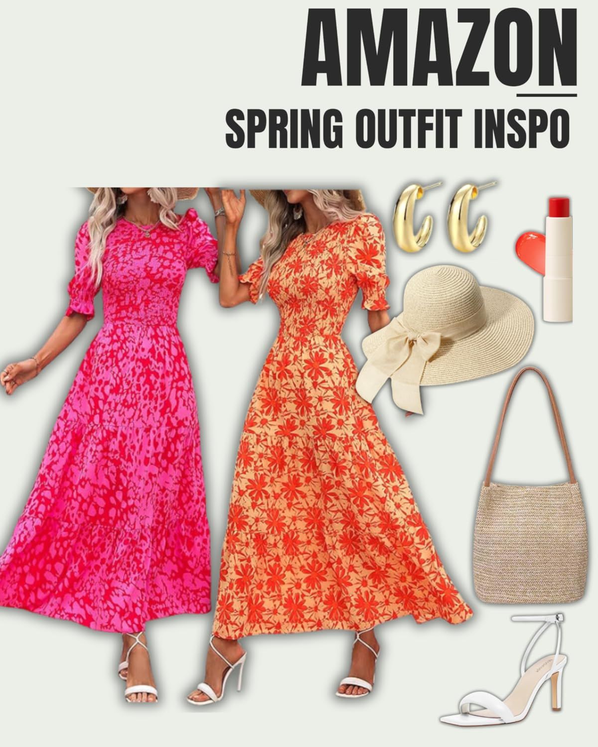 BTFBM Women Casual Summer Dresses 2024 Spring Crew Neck Ruffle Short Sleeve Floral Print Smocked Boho Flowy Maxi Dress | Amazon (US)