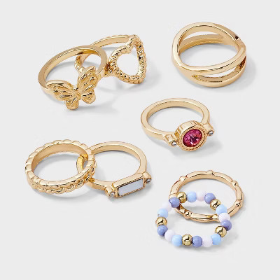 Girls' 8pk Stones and Butterfly Icon Ring - art class™ | Target