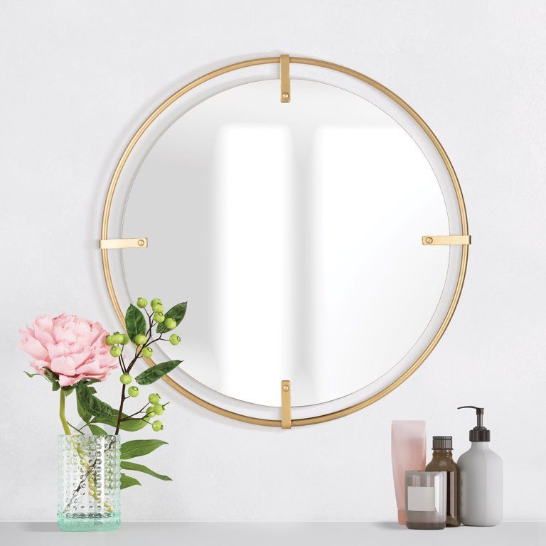 My Texas House 24" x 24" Modern Round Metal Cut Out Wall Mount Accent Mirror, Gold | Walmart (US)