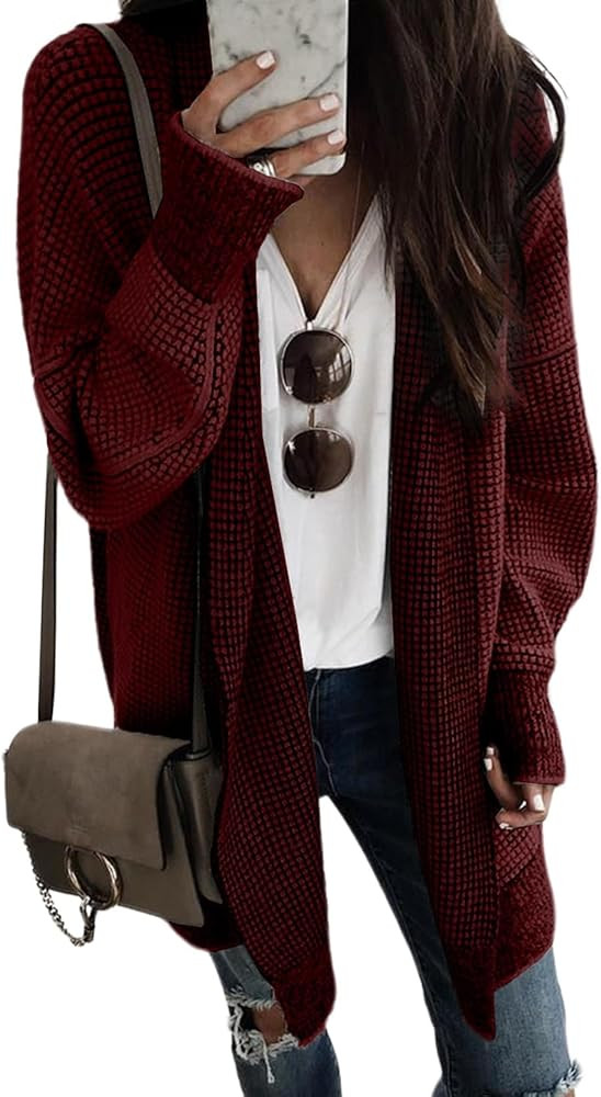 Sidefeel Womens 2025 Fall Outfits Long Sleeve Open Front Cardigan Sweaters Oversized Checkered Ch... | Amazon (US)