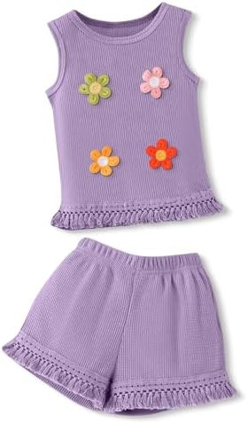 Amazon.com: HSOXLQF Kids Girl Clothes Sleeveless Tassel Flower Top and Shorts Cute Girl Summer Ou... | Amazon (US)