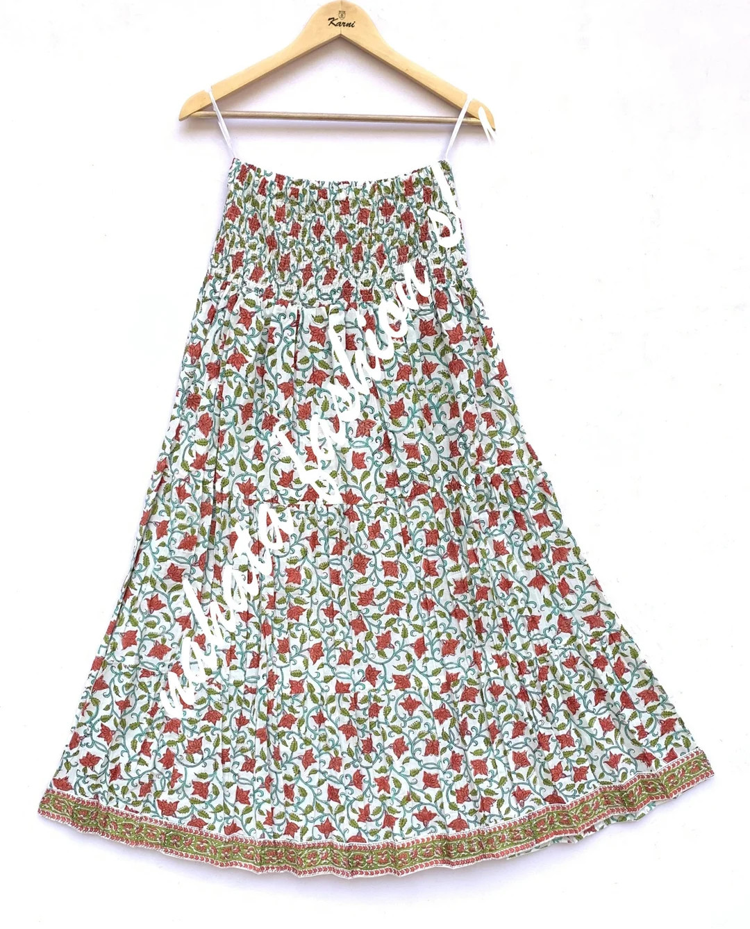 Summer Red Green Floral Hand Block Printed Women's Maxi Skirts - Etsy | Etsy (US)