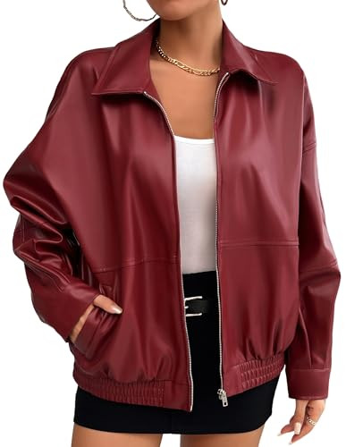 Kate Kasin Womens Red Leather Jacket Oversized Jacket Coat Fall Outfits for Women 2024 M | Amazon (US)