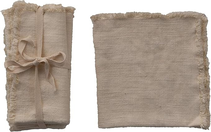Creative Co-Op Cream Square Linen Fringe Trim (Set of 4) Napkin | Amazon (US)