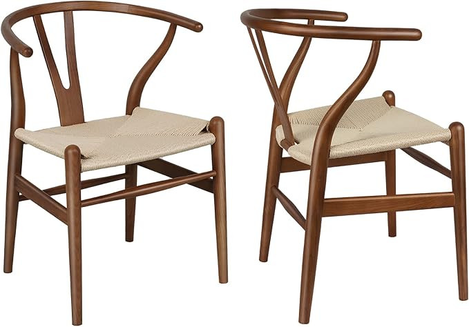 Wishbone Chair, Weave Solid Wood Mid-Century Modern Y Shaped Backrest Dining Chair (Walnut Set of... | Amazon (US)