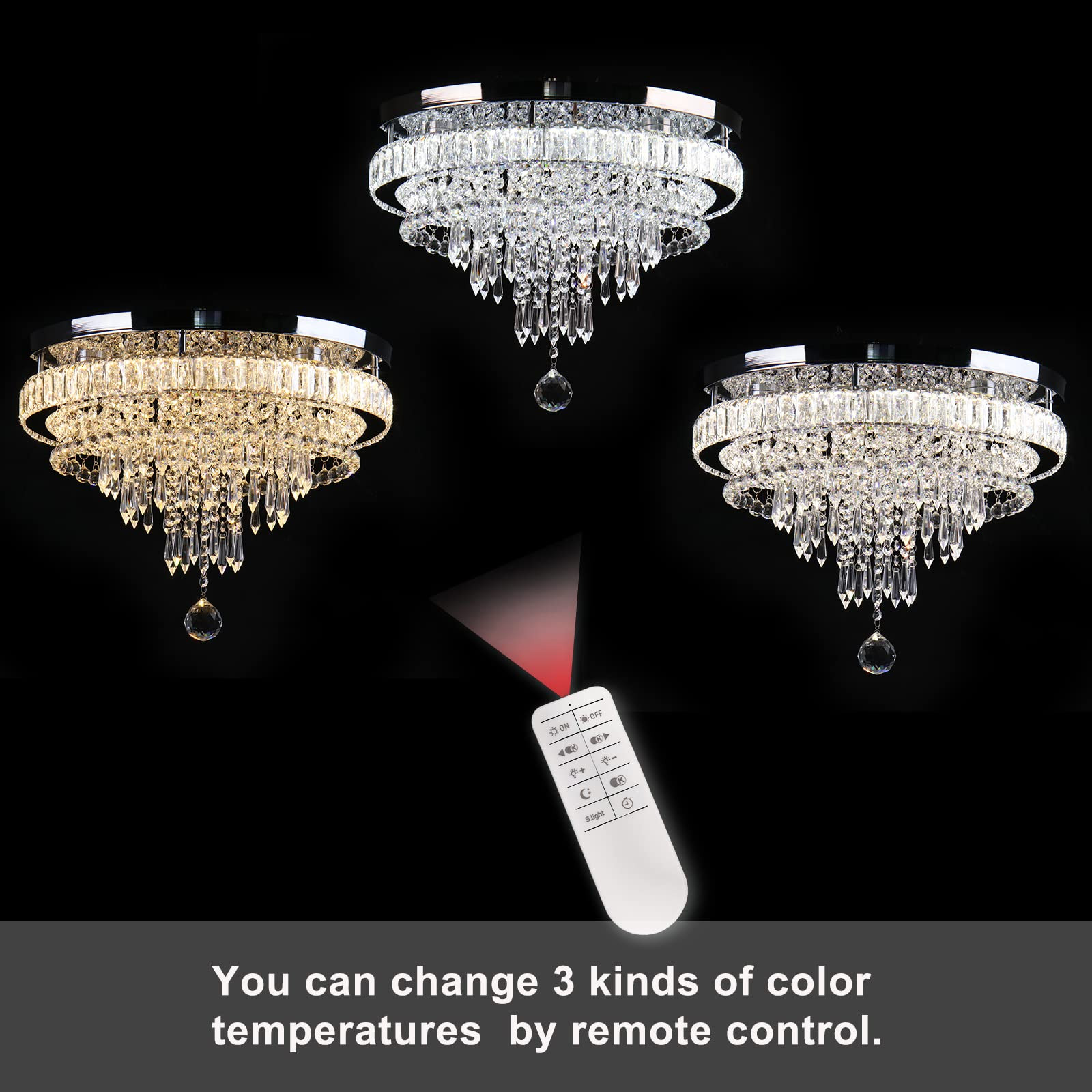 FRIXCHUR 19.7" Modern Crystal Chandeliers Crystal Ceiling Light LED Remote Control Chandelier Lig... | Amazon (US)