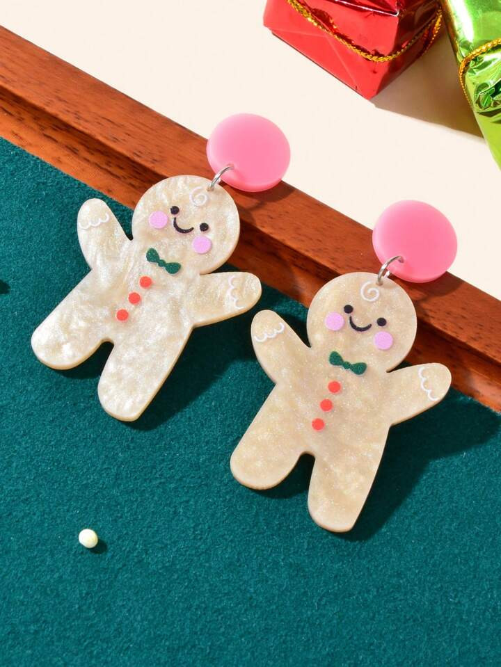 2pcs/set Christmas Themed Shiny Cookie Shaped Pendant Earrings Suitable For Daily Wear | SHEIN