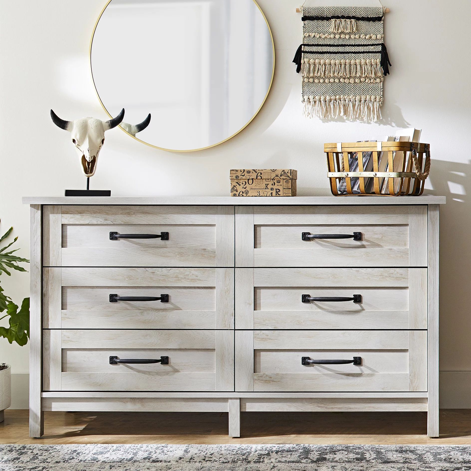 Better Homes & Gardens Modern Farmhouse 6-Drawer Dresser, Rustic White Finish | Walmart (US)