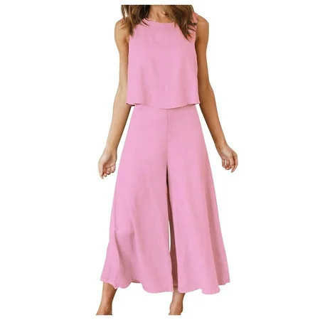 Travel Outfits for Women Beach Vacation Outfits Clothing Set Female Round Neck Short Sleeve Tops Pants Sets Long Pant Style S_275 Women's Tracksuits Pinks M | Walmart (US)